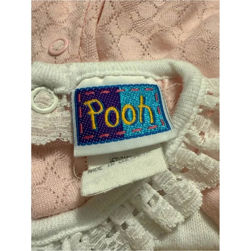 Vintage Disney Pooh Pink Pointelle Lace Footed Sleeper Baby Girl 12-18 lbs